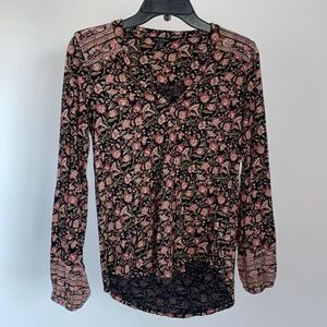 Lucky Brand Floral Long Sleeve Shirt V-Neck Women’s Size XS